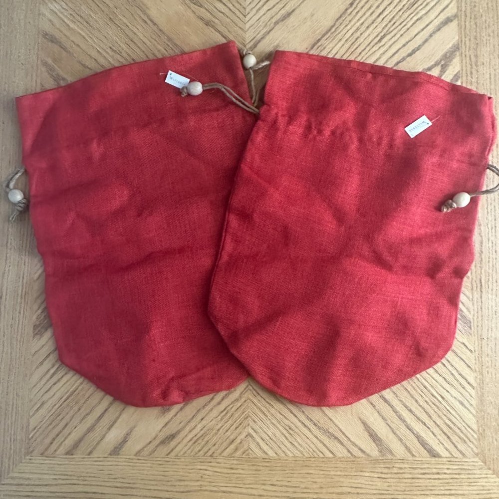 Red Burlap Gift Bags Jumbo Large Holiday Sacks With Drawstring Wood Bead Cinch